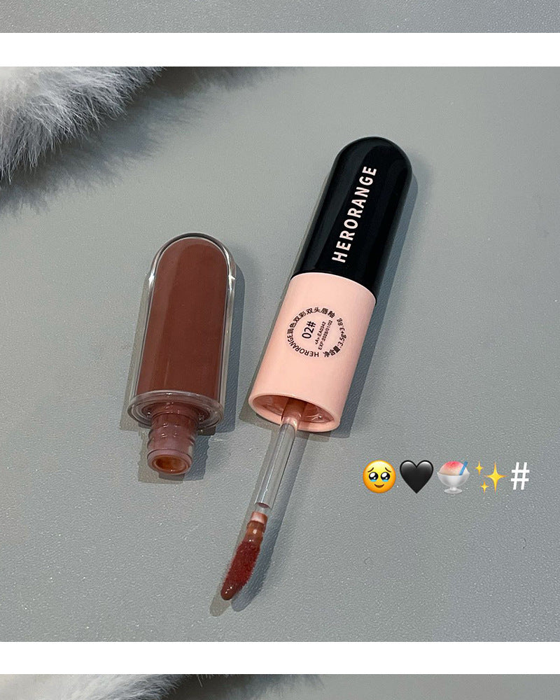 HERORANGE Moisturizing Dual-Ended Lip Gloss Velvet Matte Water Gloss Mirror Double Texture Non-Sticky Lipstick HR499
