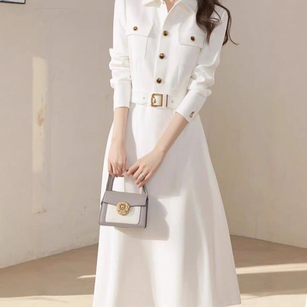 Elegant Socialite Goddess Style High-End White Shirt Dress for Important Occasions Spring and Autumn