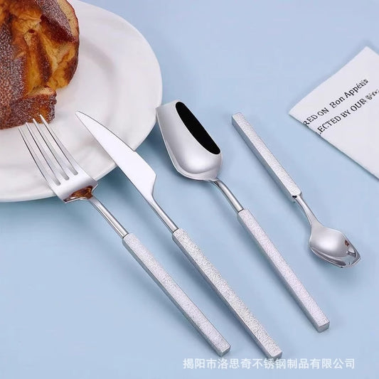 New304Stainless Steel Western Tableware Fantawild Hammered Pattern Knife Fork Spoon Set Integrated Thickened Fork Household Spoon
