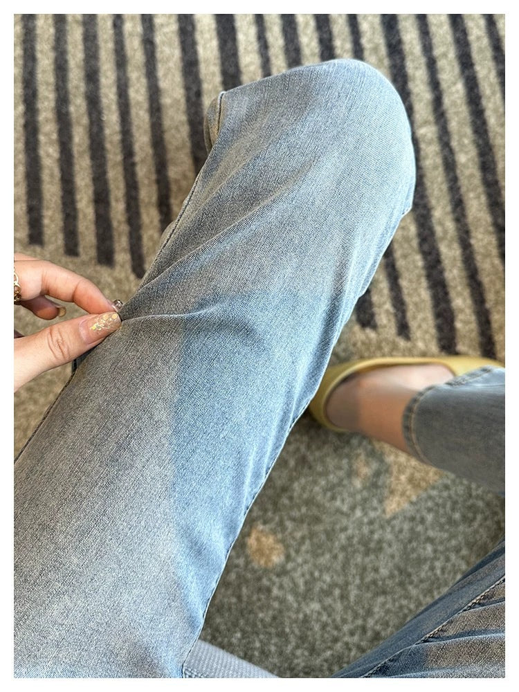 Thin and Soft Mask Pants！Summer Thin Jeans for Women Slimming Petite Nine-point Narrow Straight-leg Pants