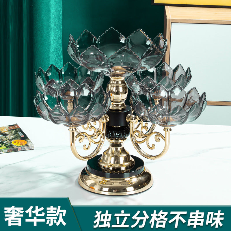 Fruit Plate Household Multi-layer Rotating Fruit Plate Living Room Fruit Plate European-style Light Luxury Crystal Plate Anti-Fall