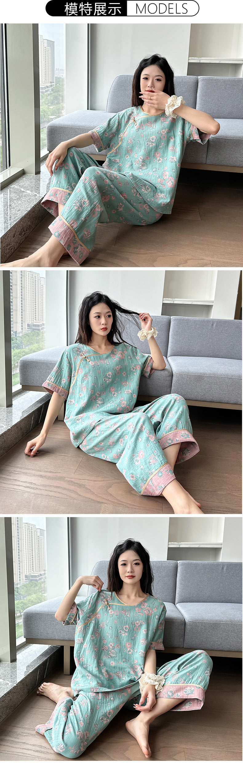 New Chinese Style Retro National Style Cotton Gauze Pajamas Plus Size for Women mm Summer Thin Loose Fit200Pure Cotton Homewear