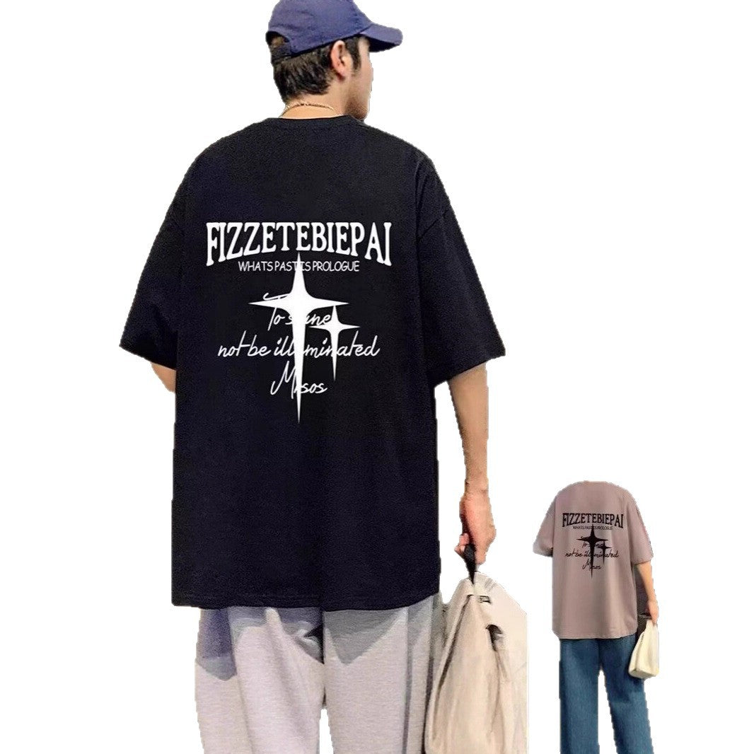 Cross-border pure cotton men's T Wholesale high-quality summer new printed casual short-sleeve shirts t Trendy Brand Five-Sleeve Shirt