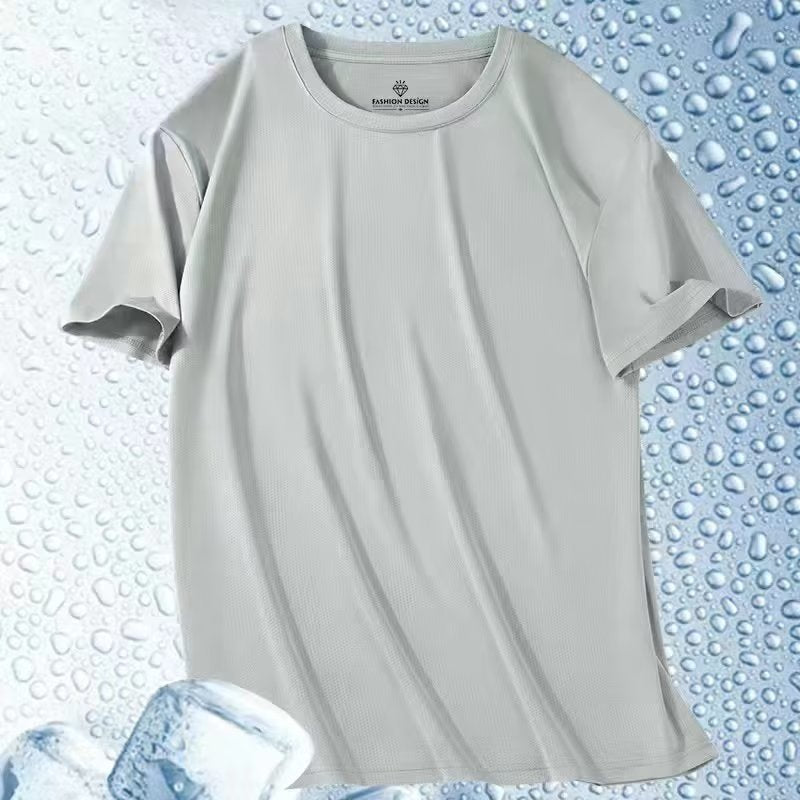 Summer Thin Ice Silk Mesh Quick-Drying Short Sleeves t Men's Korean Style Versatile Casual Outdoor Sports Top Base Shirt