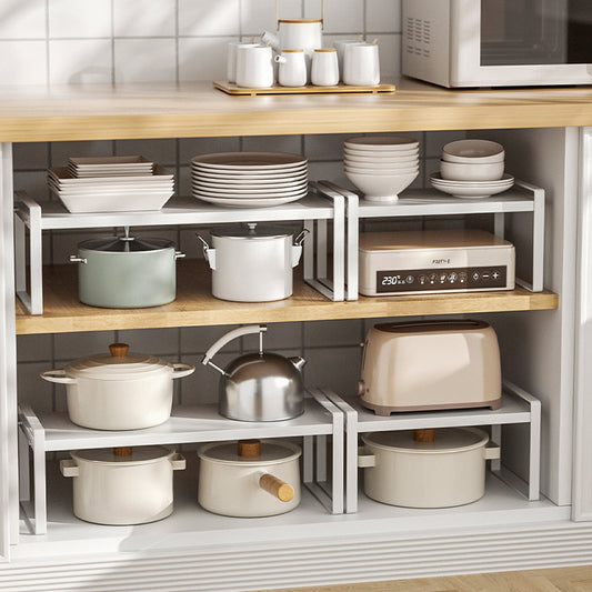 Cabinet Inner Layered Storage Rack Kitchen Countertop White Desktop Storage Rack Organizer Shelf for Seasonings, Bowls, Plates, and Cookware
