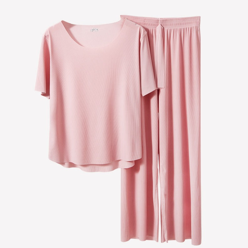 TikTok Kuaishou Internet Celebrity Loose Women's Couple Pajamas Ice Silk Two-Piece Set Casual Homewear Summer Pajamas for Women