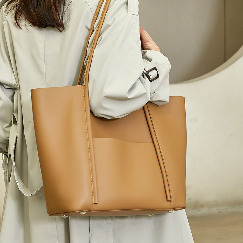 Cross-border Tote Bag for Women2024Summer new soft leather large capacity niche high-end genuine leather single shoulder crossbody bag