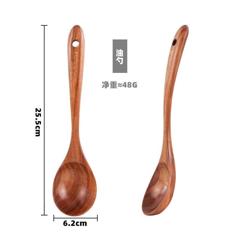 Acacia Wood Spatula Teak Wood Spatula and Spoon Set Solid Wood Household Cooking Spoon Strainer Spoon Small Leaf Three-Line Frying Spatula In Stock