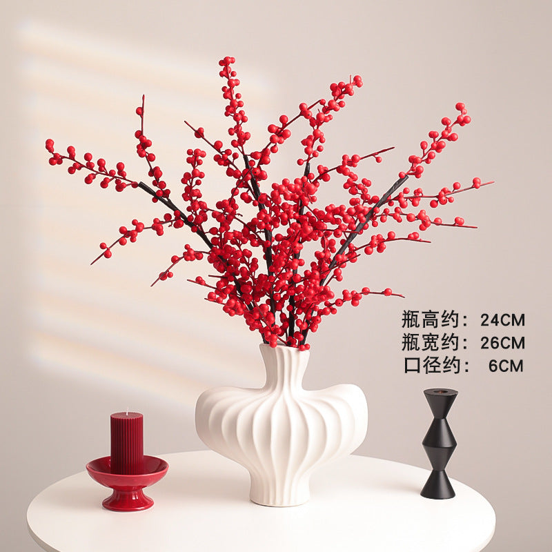 Wholesale Housewarming Gift Winter Green Red Fruit Artificial Flower Bouquet Decoration Ornament New Home Move-in Joy One Piece Dropshipping