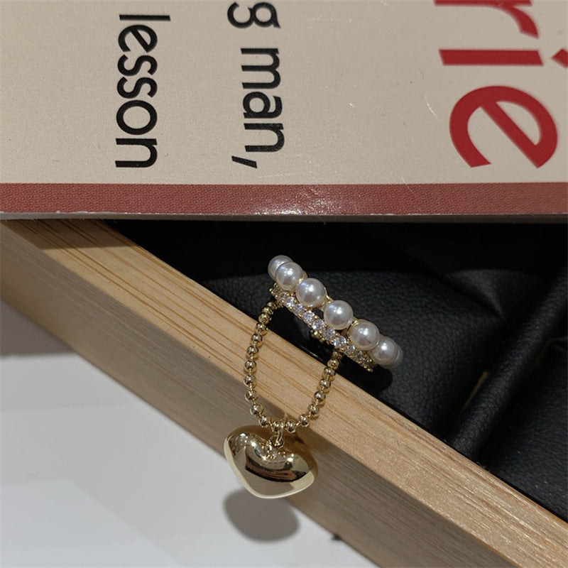 Diamond-encrusted Pearl Heart Tassel Ear Clip Artistic Retro French Ear Cuff Fashionable and Elegant Light Luxury Earrings Wholesale