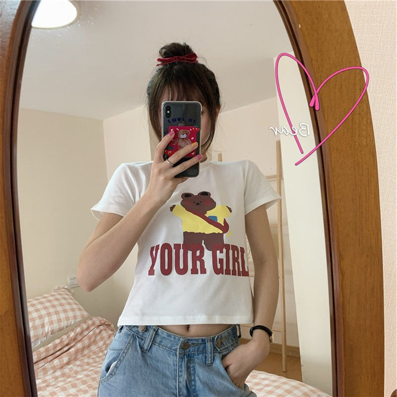 Couple Clothes Insi Trendy Cross-Border2023Summer New Style Crop Top Korean Version Slim Fit Short Sleeve T Shirt for Female Students