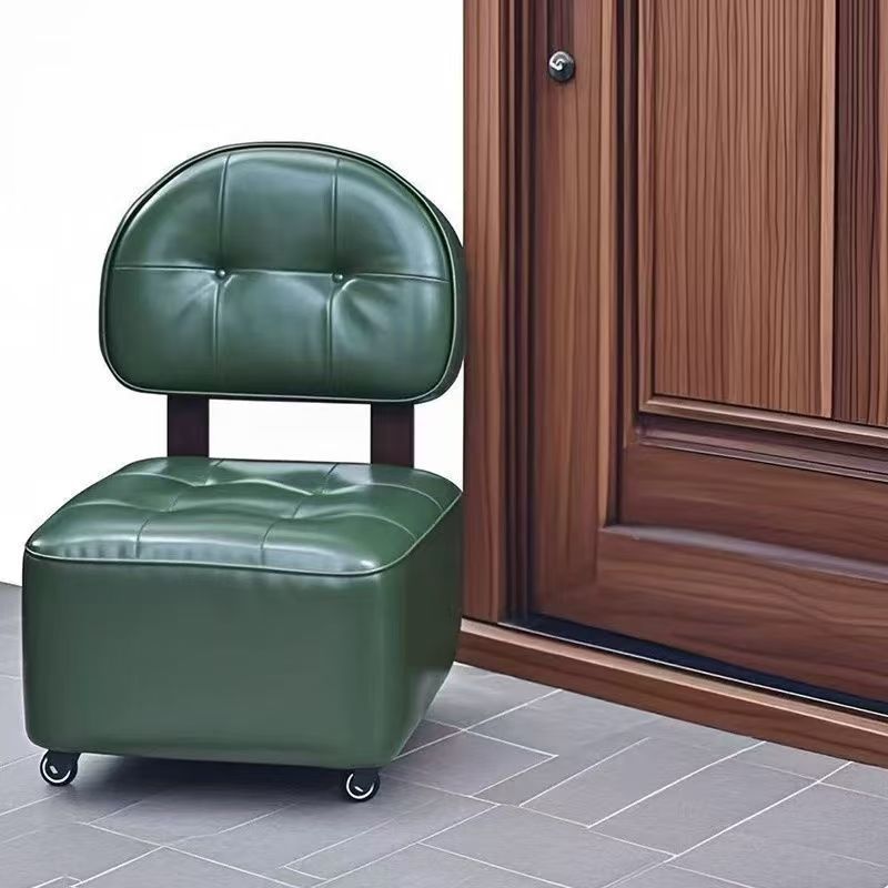 Home Small Stool Living Room Rocking Chair Solid Wood Backrest Rotating Caster Low Stool Entrance Shoe Changing Stool Foot Washing Stool with Wheels