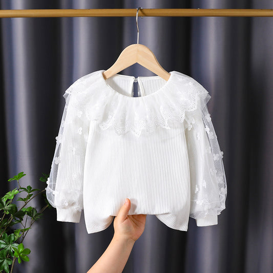 Upscale2025New Style Girls' Long Sleeve Tops Spring and Autumn Children's Lace Collar White Inner Wear Stylish for Little Girls t T-shirt6