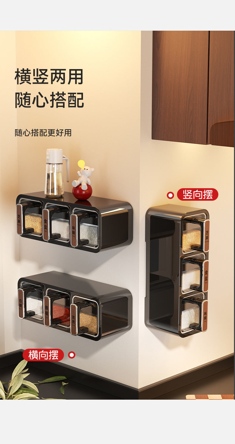 Wall-Mounted Spice Box for Home Kitchen Seasoning Storage, Wall-Mounted Spice Bottle Jar, Sealed Condiment Salt Jar, Seasoning Jar