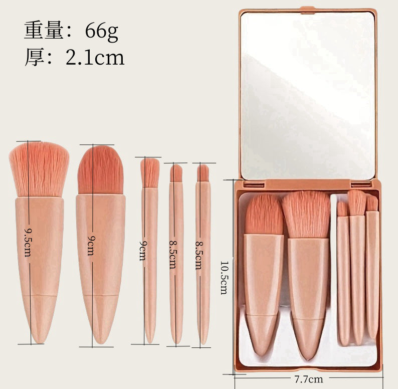 New Travel5Mirror Box Makeup Brush Set Portable Multifunctional Powder Brush Blush Brush Beauty Tool