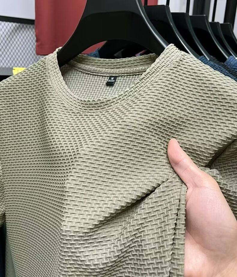 Summer New Stretch Bamboo Mesh Ice Silk t Men's Short Sleeve Round Neck Half Sleeve Base Shirt Summer Men T T shirt