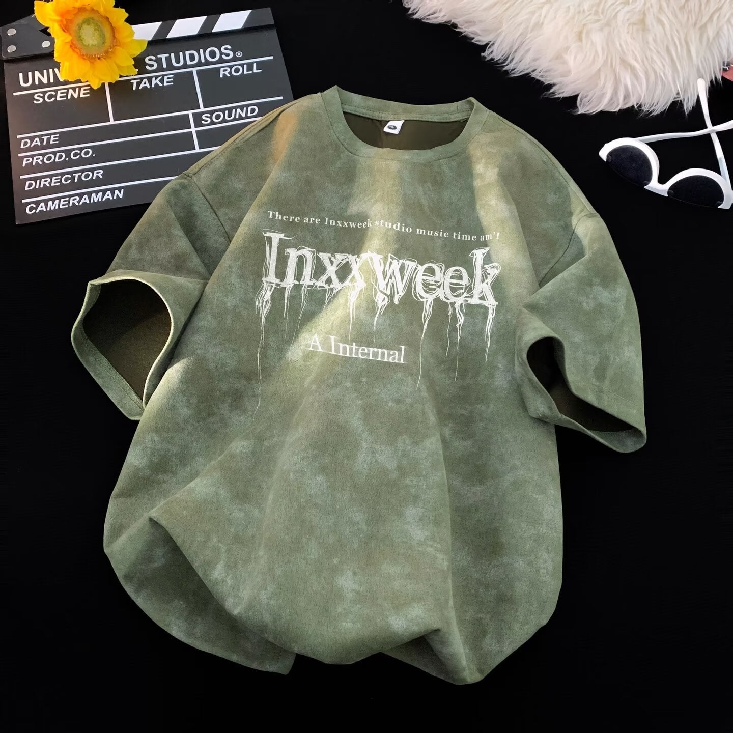 American Style Tie-Dye Short Sleeve T Men's Summer T-shirt2025New Style Dirty Street Style Casual Loose Breathable Plus Size T-Shirt