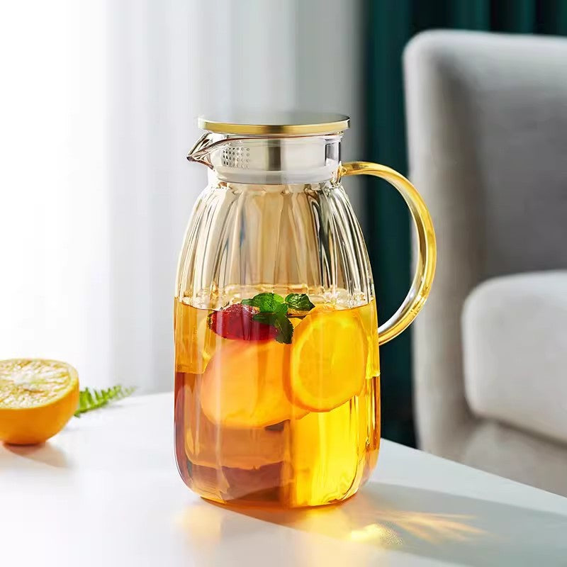 High Borosilicate Glass Cold Water Pitcher Large Capacity Metal Lid Household Transparent Set High Temperature Resistant Explosion-Proof Cold Water Pitcher