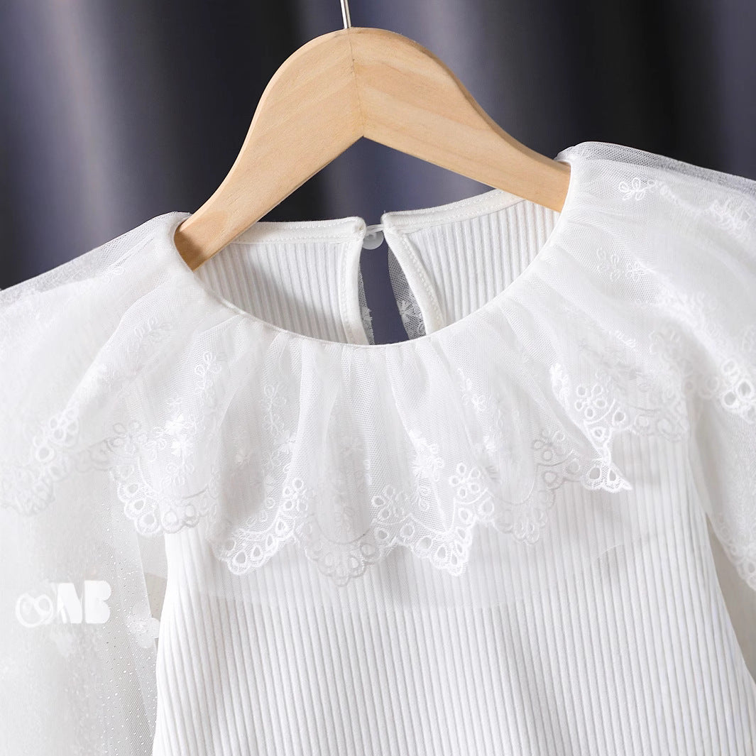 Upscale2025New Style Girls' Long Sleeve Tops Spring and Autumn Children's Lace Collar White Inner Wear Stylish for Little Girls t T-shirt6