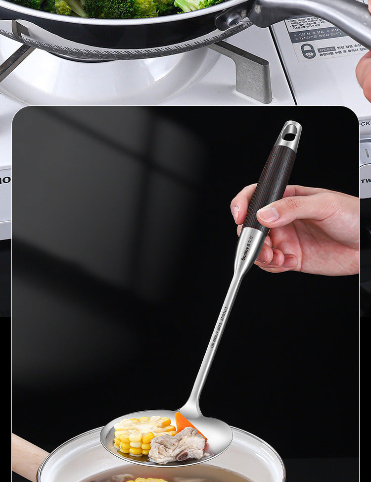 Mushroom Spatula316Stainless Steel Spatula Food Grade Household Cooking Spatula Wooden Handle Thickened Iron Spatula Stirring Spoon