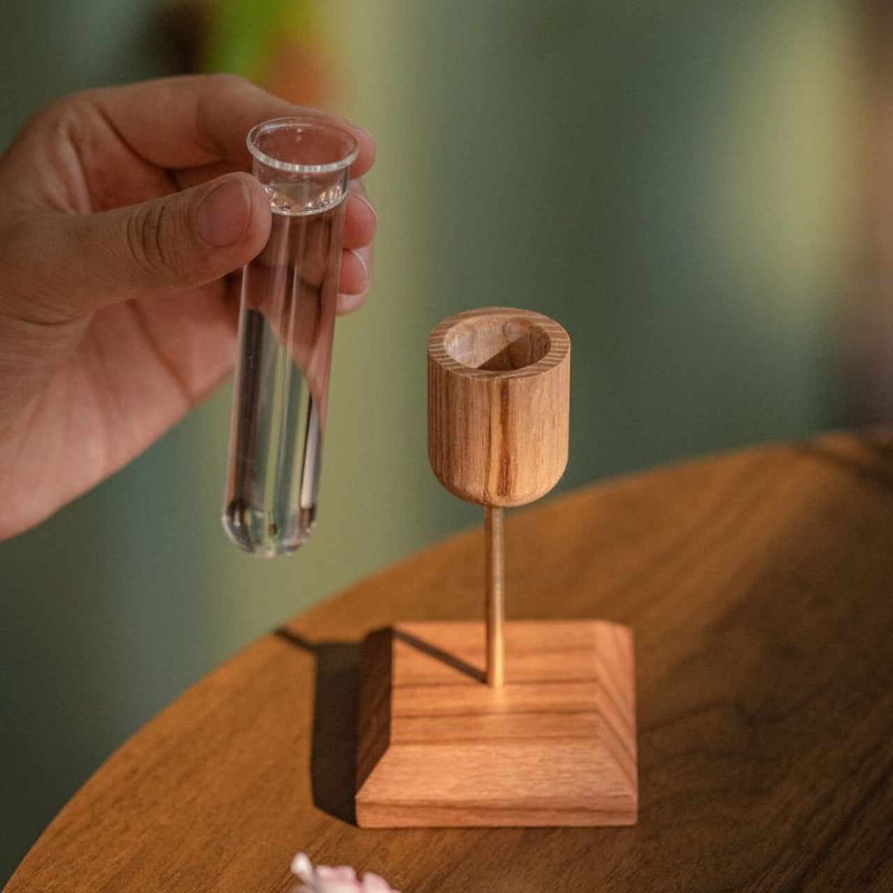Creative Home Desktop Ornament Wooden Vase Test Tube Transparent Glass Hydroponic Plant Flower Arranger Simple Country Style