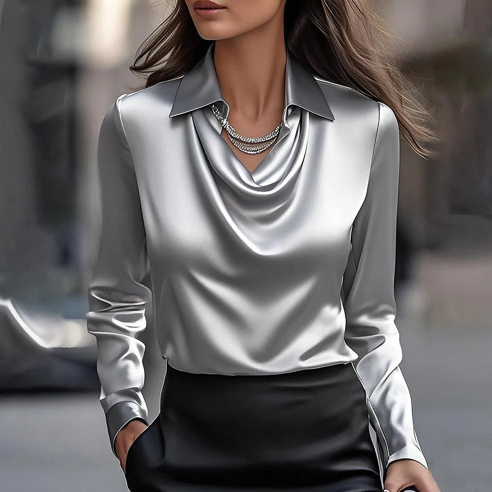 2025Independent Station wish Amazon Foreign Trade Model  Elegant Printed Simple Swing Collar Shirt for Women