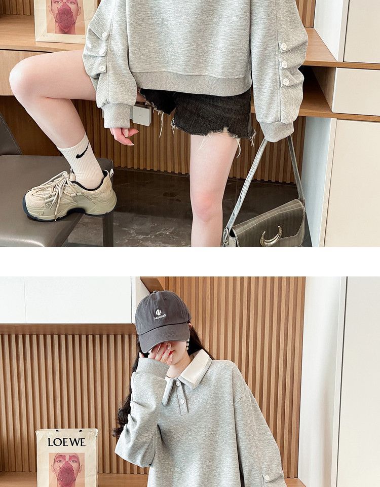 Contrast Color polo Women's Spring and Autumn Thin Sweatshirt2025New Loose Fit Short Design Top for Petite Figures