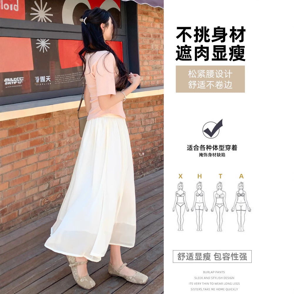 High-end Flowing Sheer Skirt for Women in Summer2025New Style Glassy Sheer Large Hem Mid-Length Draped a Women's pleated skirt