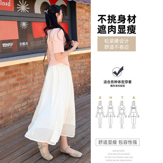 High-end Flowing Sheer Skirt for Women in Summer2025New Style Glassy Sheer Large Hem Mid-Length Draped a Women's pleated skirt