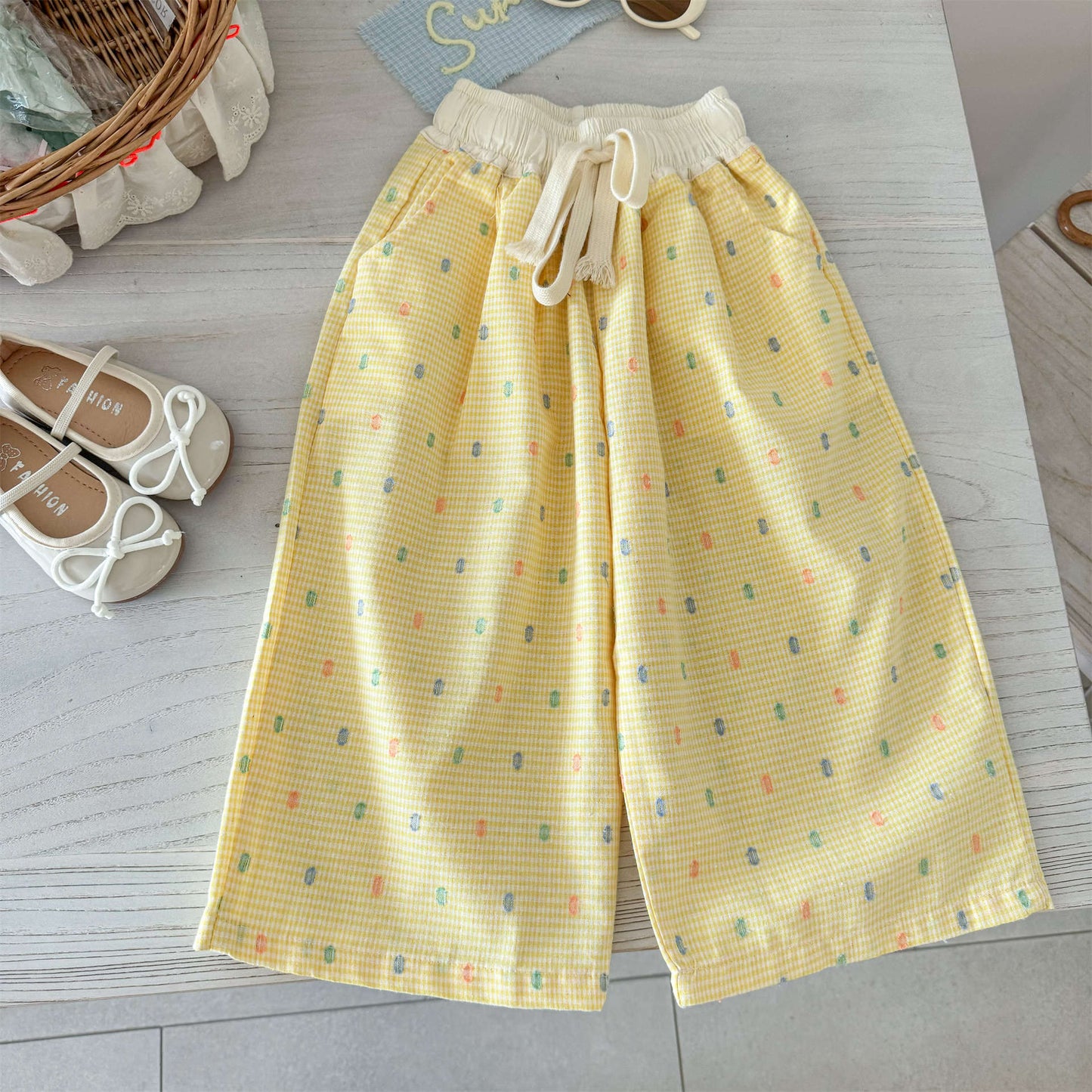 Sweet Little Girl Summer Outfit Set New Korean Version Cartoon Print Short Sleeve T T-shirt and Wide-leg Pants Two-piece Set for Baby Girls