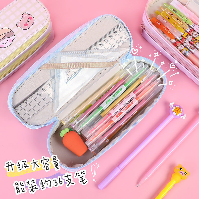 Back-to-School Season Double-Layer Pencil Case Large Capacity Simple Canvas Japanese Style ins Cute pencil case for girls and elementary school students http://detail.1688.com/offer/641079955231.html