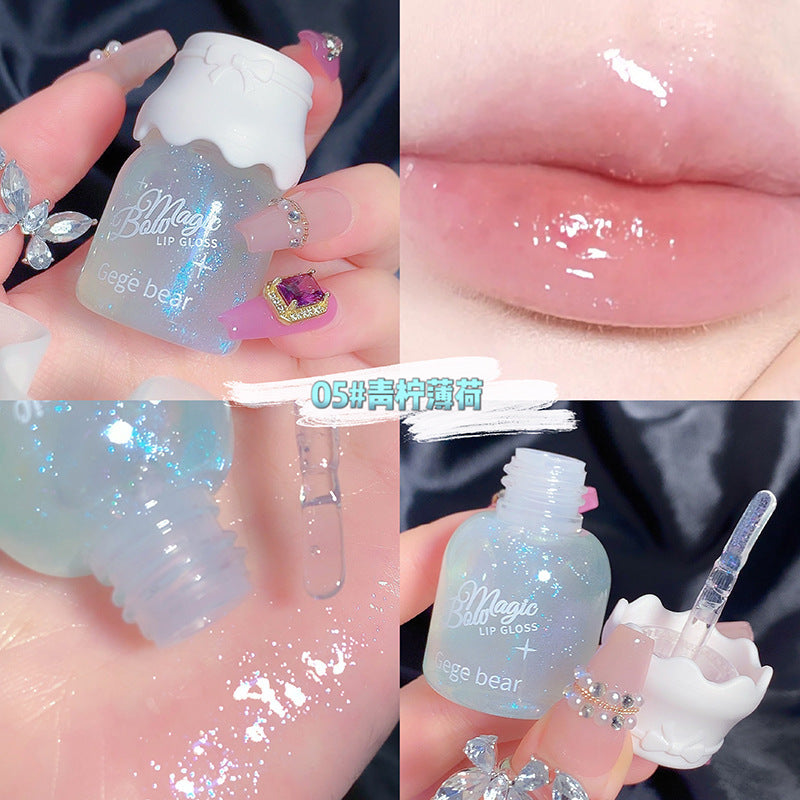 Gege bear Gogo Bear Bowknot Radiant Lip Gloss Hydrating Moisturizing Nourishing Lip Line Reducing Jar Lip Oil