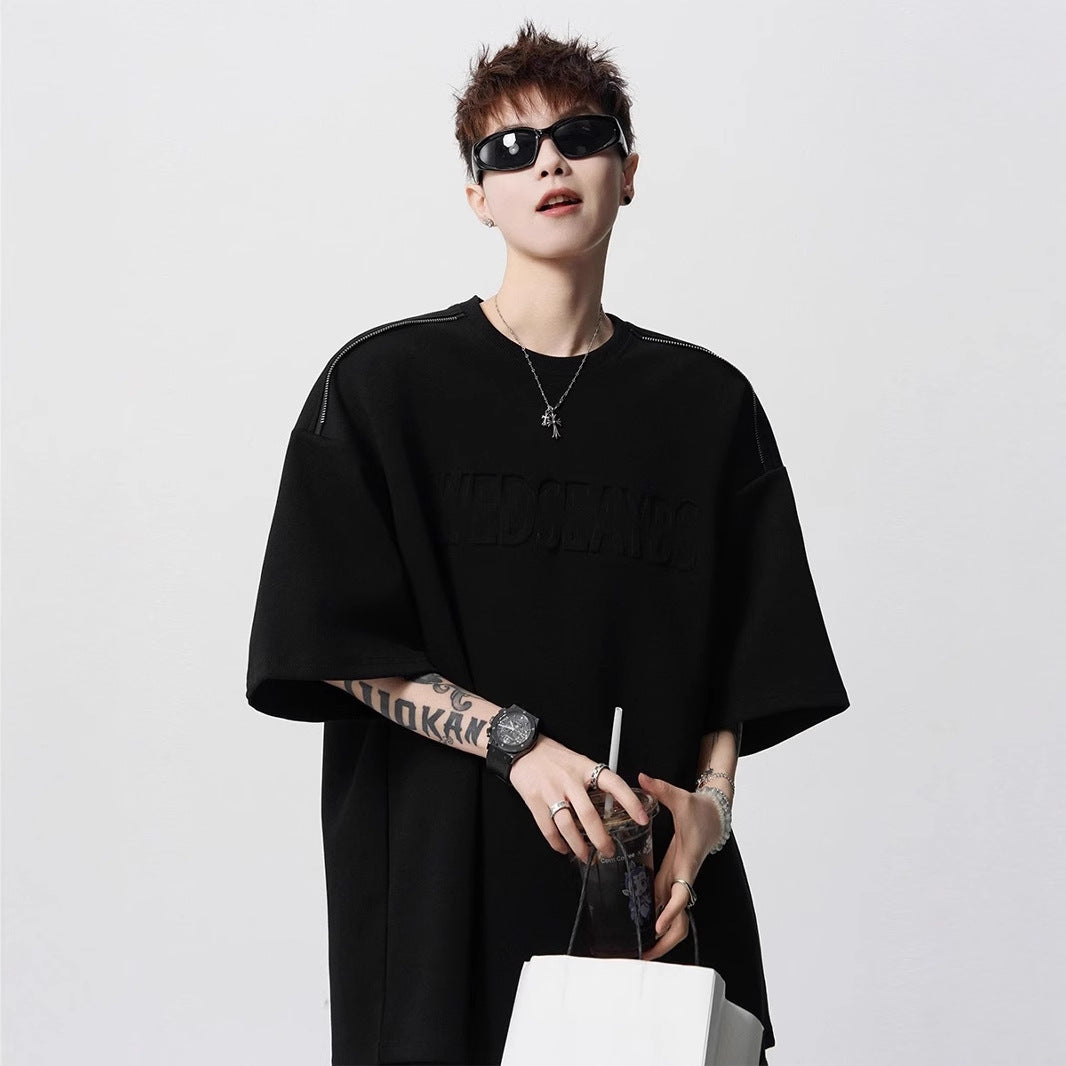 Heavy Short Sleeve t Men's T-shirt2025New Summer Outfit Letter Print Loose Casual Round Neck Short Sleeve T-Shirt ins