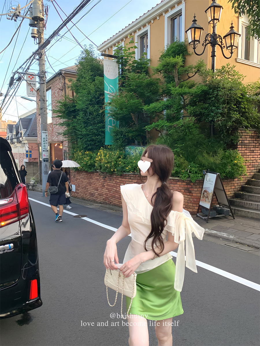 White Water Bamboo Shoots Scarlett's Skirt Satin Bias Cut Half Skirt for Women Summer High-End Korean Style Elegant Slim Short Skirt