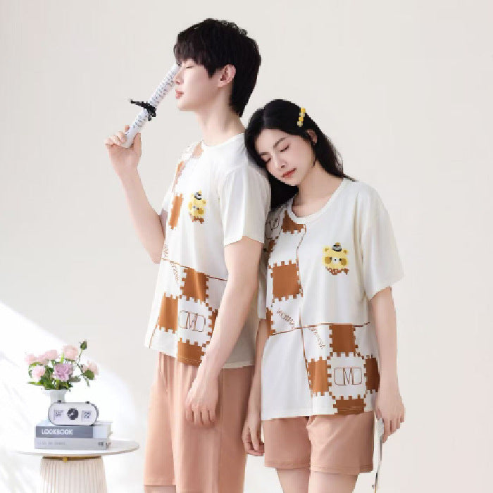 Foreign Trade Cross-Border Internet Celebrity Live Korean Version Cartoon Wearable Couple Short Sleeve Pajamas Homewear Summer Set Men's Pajamas