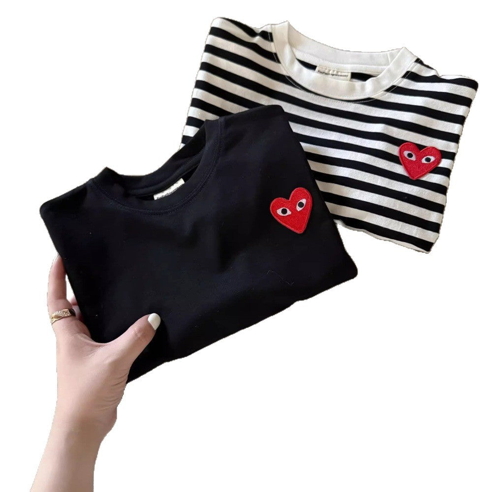 Sweet Little Chef Children's Long Sleeve T Shirt25Autumn New Boys' Japanese Style Striped T Baby Toddler Stylish All-Cotton Base Shirt