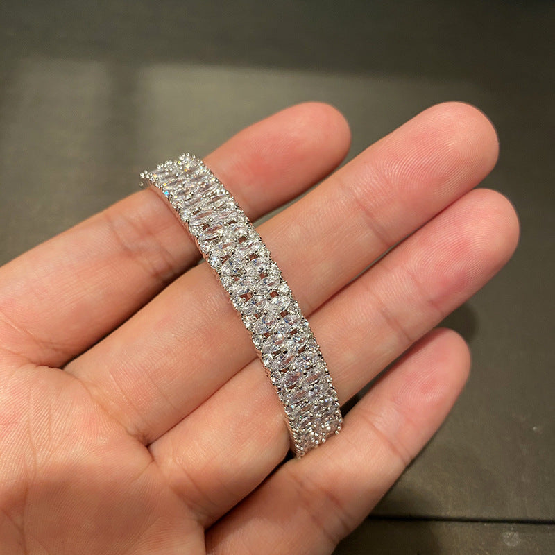 White gold Full Diamond Wide Band Row Diamond Bracelet Ring Narrow Band Simple Fashion Versatile Evening Party party Bracelet
