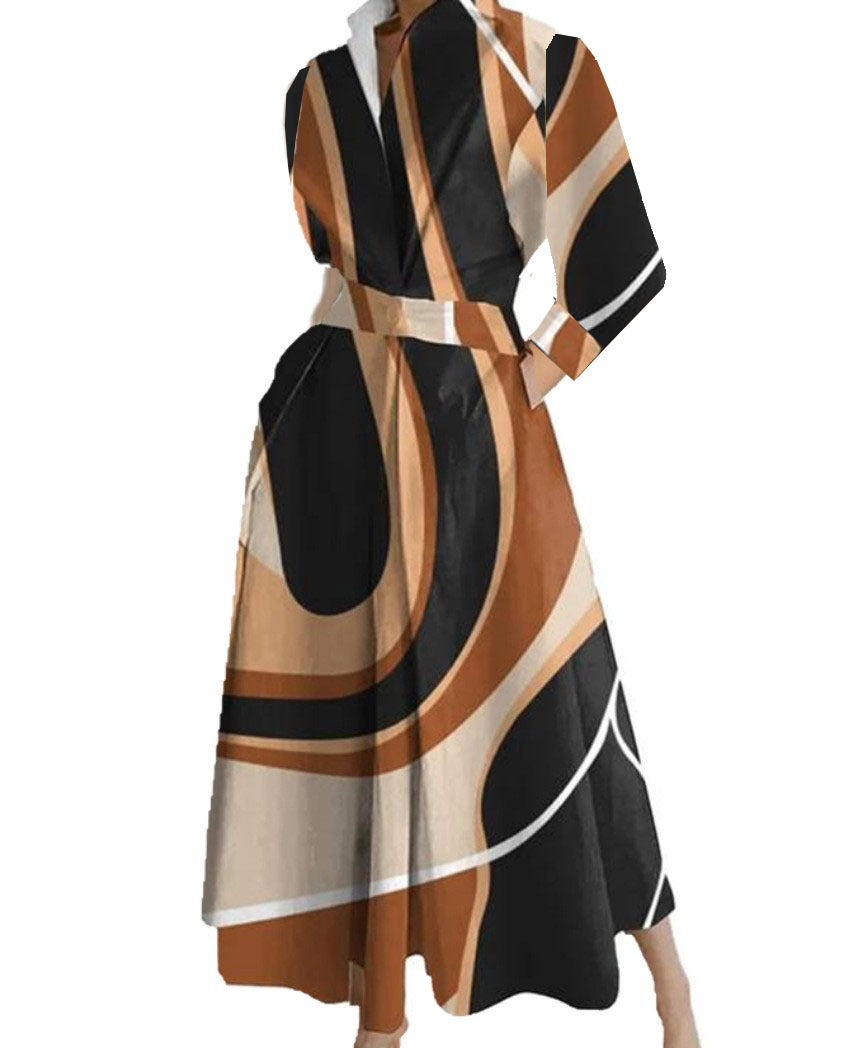 Cross-border New Style Foreign Trade Medieval Retro Plus Size Fashion POLO Loose Collar Wide Hem Women's Dress Wholesale
