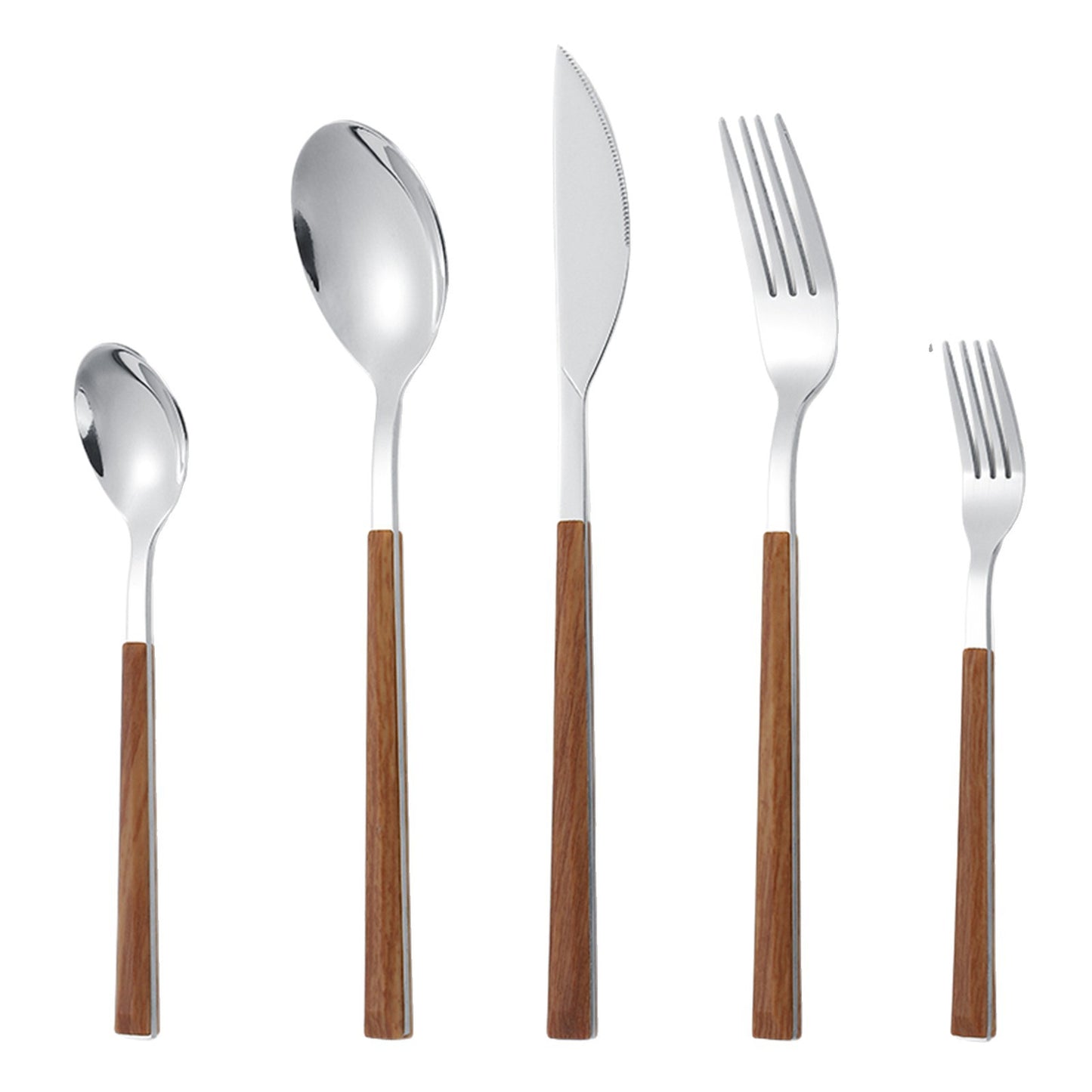 Stainless Steel Clip Handle Tableware Japanese and Korean ins Imitation Wood Grain Handle Steak Knife Fork Spoon Set Wooden Handle Dessert Spoon