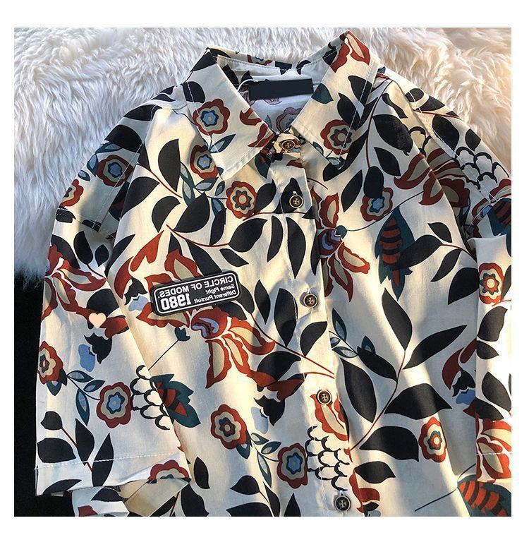 American Style Full Print Design Niche Shirt for Men and Women Summer Hong Kong Style Simple Loose College Style Couple Short Sleeve Trendy