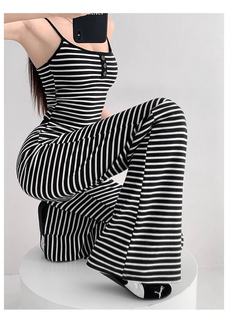 Home Lazy Relaxed Striped Slimming Wide-Leg Pants for Women Summer Hot Girl Fashion Camisole Vest Casual Two-Piece Set