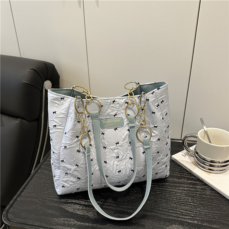 2025Trendy Fashion Bowknot Pleated Large Capacity New Casual Simple Commuter Single Shoulder Crossbody Underarm Bag for Women