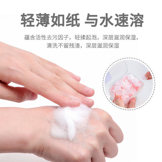 Portable Hand Washing Tablets Soap Paper for Students and Children, Disposable Travel Mini Petal Soap Tablets Boxed
