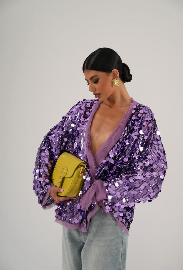 GY26109Fashion Sequin Patchwork Jacket
