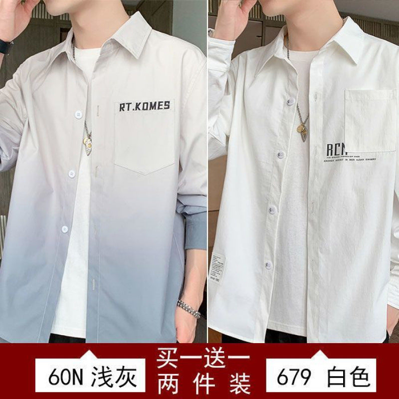 Gradient Long Sleeve Shirt for Men, Spring and Summer Loose Thin Jacket, Korean Style Trendy Casual ins Fashion Brand Sunscreen Shirt