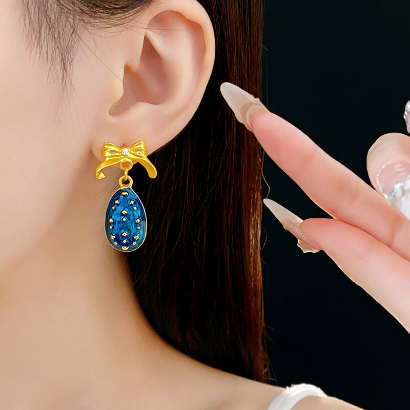 Medieval vintage Water Drop Flower Bow Necklace Palace Style Diamond Inlaid Oil Drop Collarbone Chain High-end Jewelry