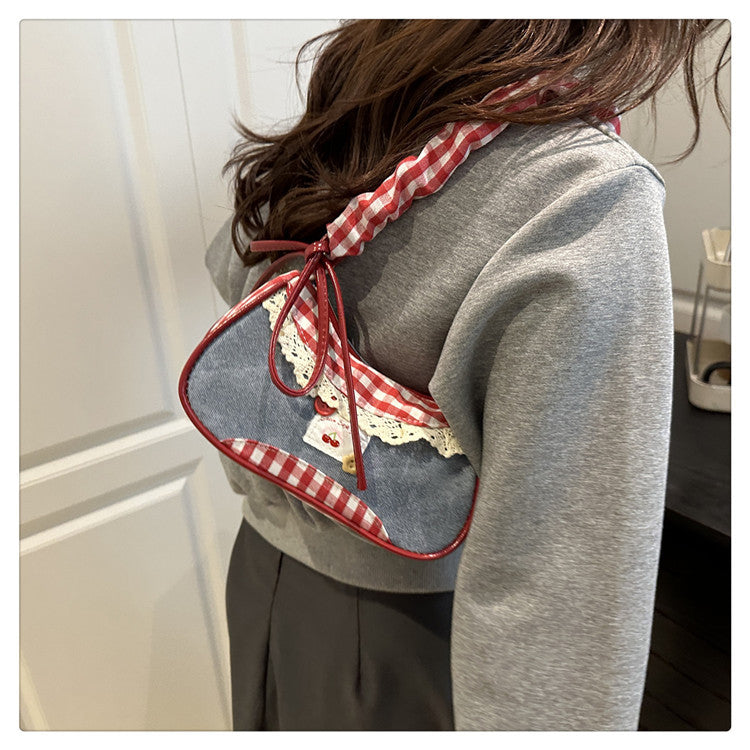 Super Popular Crossbody Bag for Women2025New Plaid Fabric Bag Wrinkled Color-Block Shoulder Bag Popular Commuter Small Square Bag
