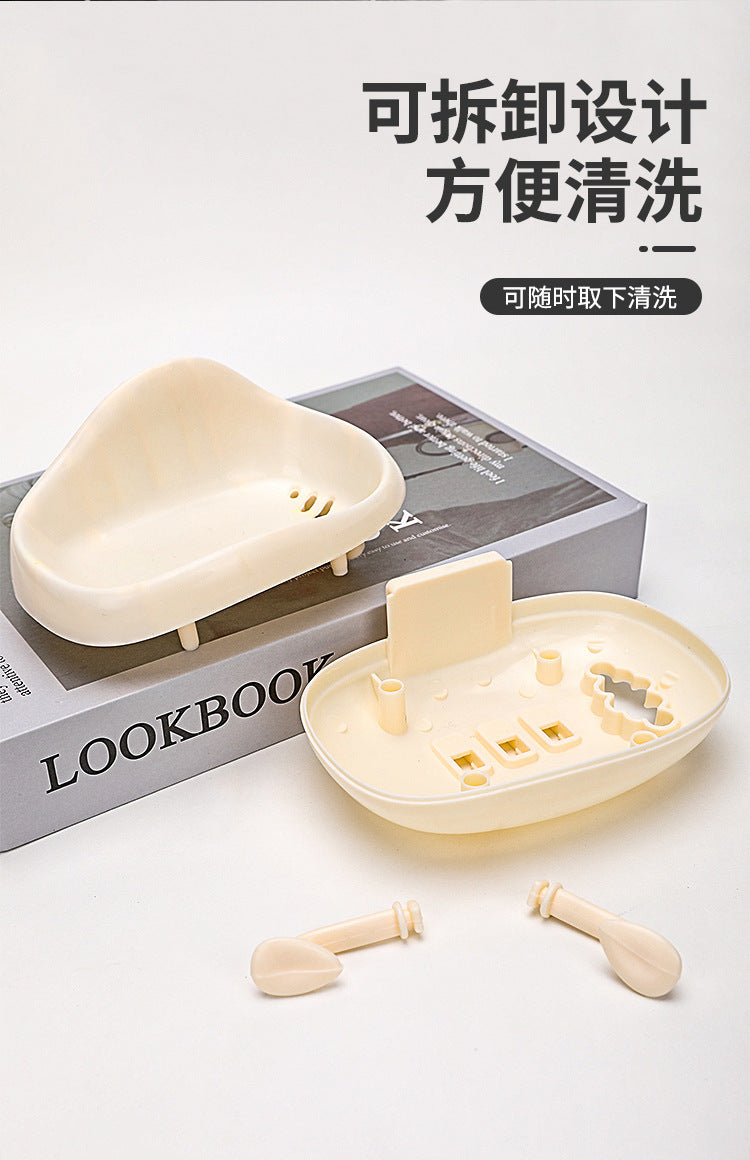 Cream Cloud Soap Holder Home Wall-Mounted No-Drill Soap Box Bathroom Draining Cream White Cloud Soap Holder