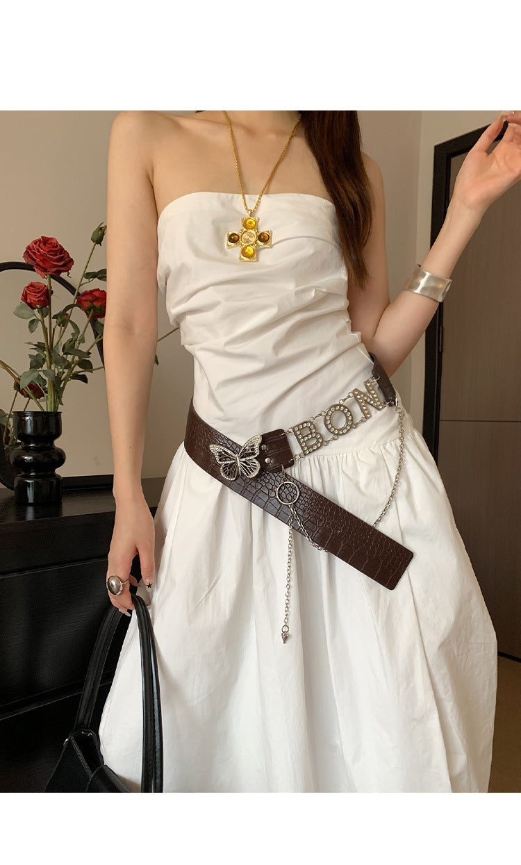 Vintage Western Style Brown Studded Belt for Women, Niche Design Flower Waist Rope for Dresses and Jeans, Waist Cincher Accessory