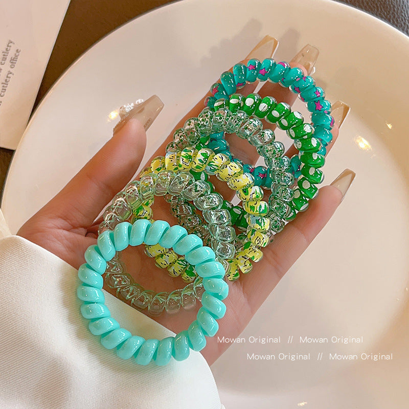 TikTok Hot Trend Korean Version ins Internet Celebrity Boxed Gradient Telephone Wire Hair Tie Fresh Style Elastic Band One Piece Dropshipping